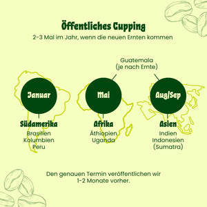 Zeiten, zu denen unser öffentliches Kaffee Cupping in Kaarst stattfindet.