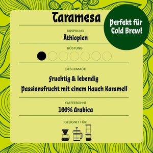 Kachel für den Taramesa Bio-Filterkaffee aus Äthiopien, der sich gut für Cold Brew eignet.