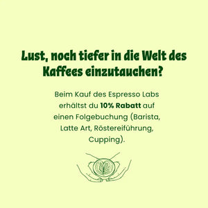 Grafik mit Hinweis auf Rabatt für Teilnehmer der CARLES Kaffeeschule bei der Buchung weiterer Kaffeekurse.