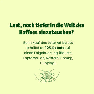 Hinweis auf 10 Prozent Rabatt für Teilnehmer der CARLES Kaffeeschule bei einer weiteren Kursbuchung.