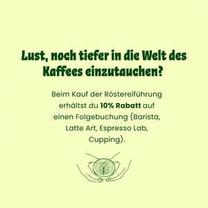 Röstereiführung buchen und 10% Rabatt auf Latte Art Kurs kaufen, Barista Kurs buchen usw ewrhalten.